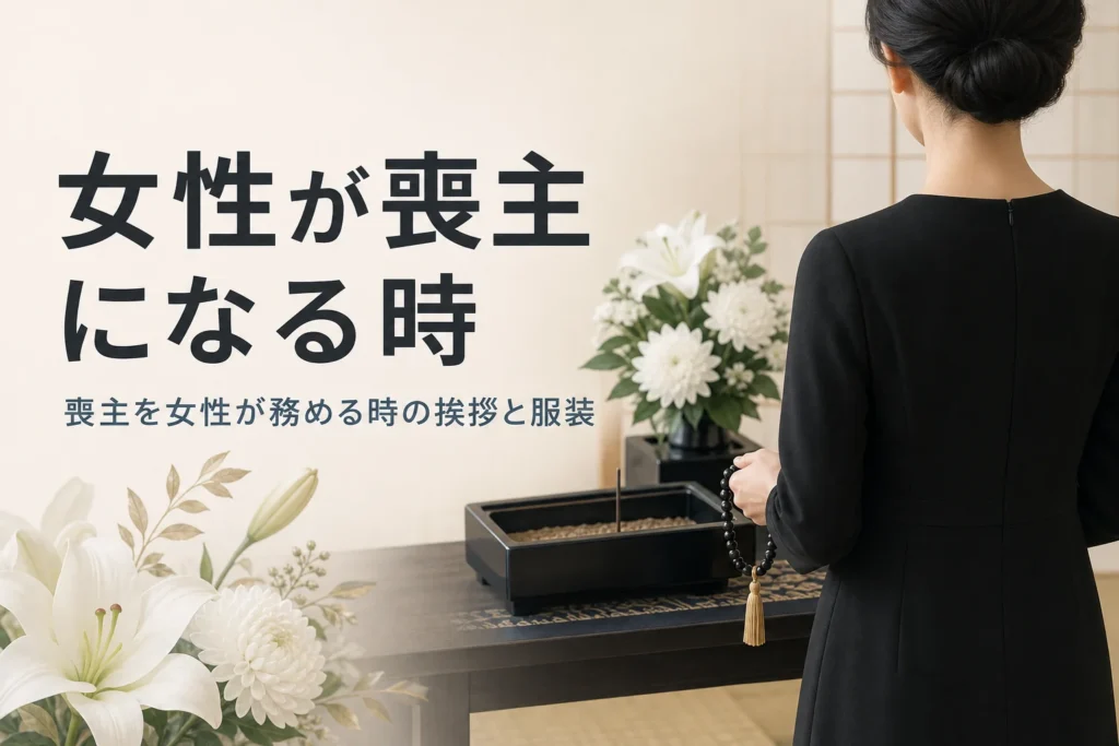 女性が喪主を務める時の挨拶と服装を解説する記事のアイキャッチ