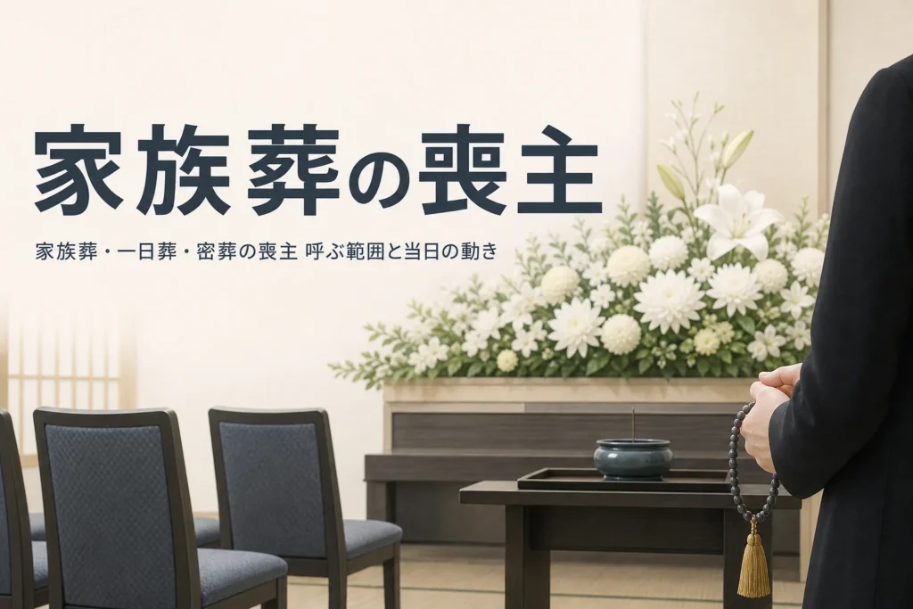 家族葬・一日葬・密葬の喪主の役割と呼ぶ範囲を解説する記事のアイキャッチ