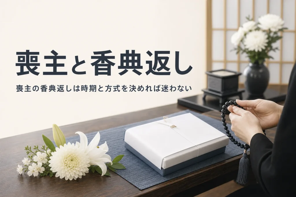 喪主と香典返しの時期と方式を紹介する記事のアイキャッチ